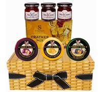 Cheese Hampers Gift Set - 3x Cheeses Truckle Selection,3x Chutney, Crackers & Card in a Wicker Box - Cheeseboard Gift Set, Valentines Hampers, Cheese Selection Box, Birthday Gifts for Men & Women