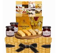 Cheese Hampers Gift Set - 4x Cheeses Selection, 3x Chutney, Crackers Gift Set in a Wicker Box - Cheeseboard Gift Set, Christmas Hampers for Men, Cheese Selection Box, Food Gifts for Men & Women