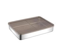 Cheese Keeper Container | Rectangle Stainless Steel Food Storage Tray, Kitchen Saver with Raised Strips at the Bottom for Home, Bakery, Supermarket,