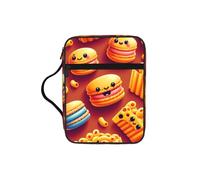Cheese-Macaron-Hamburger Bible Cover Case with Handle, Water-Resistant Oxford Fabric Bible Bag Organizer with Zipper Pockets for Church