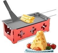Cheese Melter Raclette Grill Non Stick Cheese Melter Raclette Grill 2 Persons on Teawarmers with Silicone Spatula and Foldable Handle Junket Melting Pan for Meat Fish and Vegetables