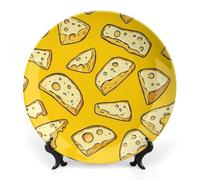 Cheese Pattern Bone China Decorative Plate with Display Stand Ceramic Dinner Plates Wall Decor for Home Kitchen 7inch