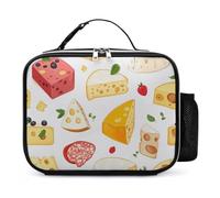 Cheese Pattern Leather Lunch Bag with Buckled Handle Insulated Portable Meal Lunchbox for Work Travel