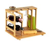 Cheese Platter Set Cutting Board Bamboo Wine Rack Serving Plate Glass Holder