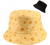 Cheese Print Bucket Hat Beach Sun Hat for Women Men Outdoor Travel Reversible Fishing Hat