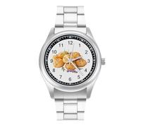 Cheese Puffs Fashion Quartz Wrist Watch Stainless Steel Wristwatches with Arabic Numerals for Men Women