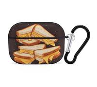 Cheese Sandwiches Airpod Pro Case AirPods 2 Case for Women Hard Shell Protective Cover with Carabiner Keychain Compatible with AirPods Case 2nd 1st Generation, Front LED Visible Black