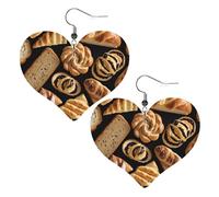 Cheese Sandwiches Double-Sided Faux Leather Large Dangle Earrings for Women Heart-Shape Lightweight Spring Winter Decorative Earrings for Holiday Concert Party Decor Gifts