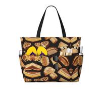 Cheese Sandwiches Print Large Waterproof Beach Tote Bag for Women with Zip and Pockets Foldable Handbag for Travel Pool Shopping Holiday Gym