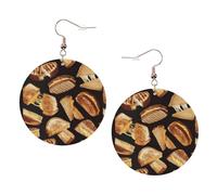 Cheese Sandwiches Print Piercing Round Leather Earrings Set 1 Pair Stylish Leather Earrings Dangle Hoop For Women Jewelry Gifts