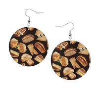 Cheese Sandwiches Print Piercing Round Leather Earrings Set 1 Pair Stylish Leather Earrings Dangle Hoop For Women Jewelry Gifts