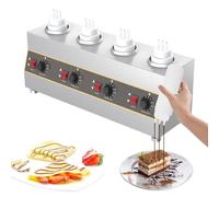 Cheese Sauce Warmer, Electric Chocolate Warmer Commercial Jam Heat Preservation Machine 30~85℃ Adjustable Temp Food Dispensers for Ketchup, Cheese, Fudge, Caramel (4 Bottles)