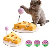 Cheese Shaped Cat Scratch Puzzle Enrichment Box, Felt Cheese Toy with Balls & Spring Teaser, Pet Cat Games Self Play Fun Exercise Hide Seek Moving CatToy, Interactive CatToy Puzzle Toys (yellow)
