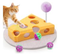 Cheese Shaped Felt Cat Toy Box,Cat Puzzle Toy with Wand 3 bell Balls,Interactive Cat Toys Playhouse,Durable Scratching & Chasing Toy for Kittens,Hunting Exercise Toys Soothing Cat Toys (Yellow)
