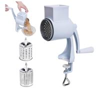 Cheese Shredder, Rotary Cheese Grater Cheese Grater Hand Crank Cheese Shredder with Table Clamp Manual Peanut Grinder with 2 Removable Blades Vegetable Slicer for Corn, Spices, Carrots