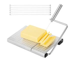 Cheese Slicer with 6 Wires, Stainless Steel Cheese Cutter with Scale, Cheese Block Cutting Board, Charcuterie Slicer