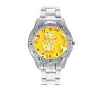 Cheese Slices Pattern Business Watch for Men Metal Band Watches Casual Gift Three-Hand Wrist Watch for Boyfriend Father