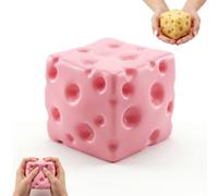 Cheese Squishy, Cheese Squeeze Toy, Theme Cheese Cubes Squishy, with Soft Skin-Feel for Stress,Cute Desk Decor, Gift for Girls Boys, Office Classroom Fidget Pack (Pink-2.76IN)