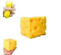 Cheese Squishy - Realistic Yellow Cheese Stress Relief Cube, 3.9inch Slow Rising Sensory Fidget Toy, Soft Stretchy Unbreakable Anxiety Relief Squeeze Ball, Food Theme Stress Toys (A-1.9inch)