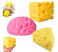 Cheese Squishy - Realistic Yellow Cheese Stress Relief Cube, Slow Rising Sensory Fidget Toy, 3.9inch Soft Stretchy Unbreakable Anxiety Relief Squeeze Ball, Food Theme Stress Toys (3pcs)