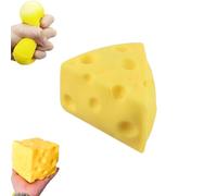 Cheese Squishy - Realistic Yellow Cheese Stress Relief Cube, Slow Rising Sensory Fidget Toy, Soft Stretchy Unbreakable Anxiety Relief Squeeze Ball, Food Theme Stress Toys (B)