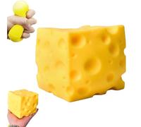 Cheese Squishy - Realistic Yellow Cheese Stress Relief Cube, Slow Rising Sensory Fidget Toy, Soft Stretchy Unbreakable Anxiety Relief Squeeze Ball, Food Theme Stress Toys (A)