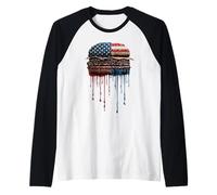 Cheeseburger Burger Hamburger American Flag Drip Graffiti Raglan Baseball Tee