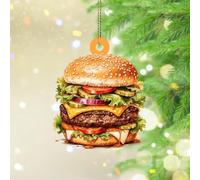 Cheeseburger Hamburger Christmas Tree Ornament Burger Fries Fast Food Hanging Ornaments Keepsake Christmas Tree Decorations Funny Acrylic Ornament Pendant for Kids Children Daughter Son