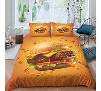 Cheeseburger Single Duvet Cover Set 3D Print American Fast Food Bedding Double Bed Set Ultra Soft Microfiber Quilt Cover 135x200 cm with 2 Pillowcases 50x75 cm with Zipper for Bedroom C-2711