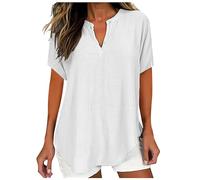 Cheesecloth Ladies Tops,Womens Casual Cotton Tunic Linen Tops Notch Neck 3/4 Sleeve Long Sleeve Drop Shoulder Longline Solid Chic Swing Loose Blouses T Shirts Comfortable Plus Size White