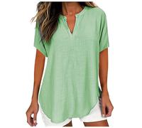 Cheesecloth Ladies Tops,Womens Casual Cotton Tunic Linen Tops Notch Neck 3/4 Sleeve Long Sleeve Drop Shoulder Longline Solid Chic Swing Loose Blouses T Shirts Comfortable Plus Size Green