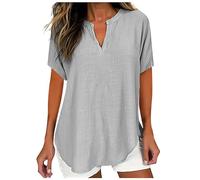 Cheesecloth Ladies Tops,Womens Casual Cotton Tunic Linen Tops Notch Neck 3/4 Sleeve Long Sleeve Drop Shoulder Longline Solid Chic Swing Loose Blouses T Shirts Comfortable Plus Size Gray