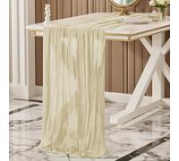 Cheesecloth Table Runner Beige , 300 x 90 CM, Bohemian-style Gauze Rustic Gauze Fabric Tablecloth for Wedding, Birthday Parties, Baby Showers, Christmas and New Year's Eve Table Decoration