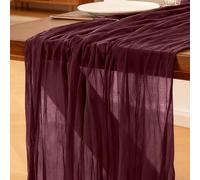 Cheesecloth Table Runner Burgundy , 300 x 90 CM, Bohemian-style Wine Red Rustic Gauze Fabric Tablecloth for Wedding, Birthday Parties, Baby Showers, Christmas and New Year's Eve Table Decoration