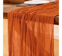 Cheesecloth Table Runner Burnt Orange, 300 x 90 CM Bohemian-style Gauze Rustic Gauze Fabric Tablecloth for Wedding, Birthday Parties, Baby Showers, Christmas and New Year's Eve Table Decoration