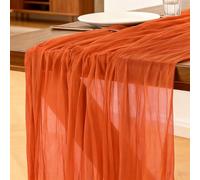 Cheesecloth Table Runner Burnt Orange, 300 x 90 CM Table Runner Bohemian-style Gauze Rustic Gauze Fabric Tablecloth for Wedding, Parties, Christmas and New Year's Eve Table Decoration