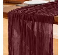 Cheesecloth Table Runner Dark Red, 300 x 90 CM Bohemian-style Gauze Rustic Gauze Fabric Tablecloth for Wedding, Birthday Parties, Baby Showers, Christmas and New Year's Eve Table Decoration