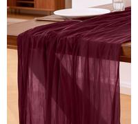 Cheesecloth Table Runner Dark Red, 300 x 90 CM Table Runner Bohemian-style Gauze Rustic Gauze Fabric Tablecloth for Wedding, Parties, Christmas and New Year's Eve Table Decoration