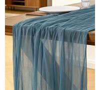 Cheesecloth Table Runner Dusty Blue, 300 x 90 CM Table Runner Bohemian-style Gauze Rustic Gauze Fabric Tablecloth for Wedding, Parties, Christmas and New Year's Eve Table Decoration