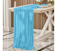 Cheesecloth Table Runner Light Blue , 300 x 90 CM, Bohemian-style Gauze Rustic Gauze Fabric Tablecloth for Wedding, Birthday Parties, Baby Showers, Christmas and New Year's Eve Table Decoration