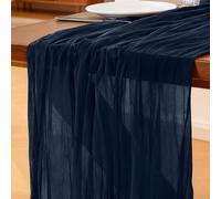 Cheesecloth Table Runner Navy Blue, 300 x 90 CM Bohemian-style Gauze Rustic Gauze Fabric Tablecloth for Wedding, Birthday Parties, Baby Showers, Christmas and New Year's Eve Table Decoration