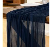 Cheesecloth Table Runner Navy Blue, 300 x 90 CM Table Runner Bohemian-style Gauze Rustic Gauze Fabric Tablecloth for Wedding, Parties, Christmas and New Year's Eve Table Decoration