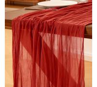Cheesecloth Table Runner Red, 300 x 90 CM Bohemian-style Gauze Rustic Gauze Fabric Tablecloth for Wedding, Birthday Parties, Baby Showers, Christmas and New Year's Eve Table Decoration