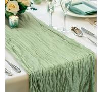 Cheesecloth Table Runner Sage Green - MAQIHAN 10ft Cheese Cloth Gauze Tablecloth Sheer Boho Tulle Mesh Pastel Crinkle Baby Wedding Bridal Shower Party Centerpiece Table Baptism Christmas Decoration