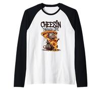 Cheesin Through Life Funny Rat Pizza Pun Raglan Baseball Tee