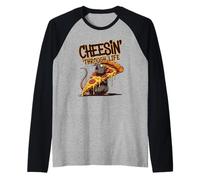 Cheesin Through Life Funny Rat Pizza Quote Raglan Baseball Tee