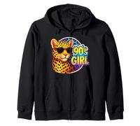 Cheetah 90s Girl Birthday Party Rainbow Leopard Print 1990s Zip Hoodie