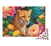 Cheetah Among Flowers 1000 Pc Premium Cardstock Jigsaw Puzzle for Couple Partners, Concentration Puzzle, Indoor Leisure Time, Perfect Housewarming Gift 70x50cm/1000pcs