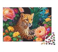 Cheetah Among Flowers 1000 Pieces Flower Cheetah Recycled Cardboard Jigsaw Puzzle for Puzzle Enthusiasts Family Game Night Collectible Item Missing Piece Guarantee 70x50cm/1000pcs