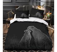 Cheetah And Cub Leopard in The Rain Duvet Cover 3D Print Microfibre Bedding Sets, 3 Piece Printed Quilt Covers With Pillow Cases,Scratch Board Style Comforter Cover for Kids Adult Super King(260x220cm